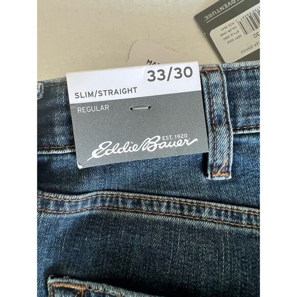 NWT Eddie Bauer Men's Voyager Flex 2.0 Dark Blue Jeans Slim Straight Fit 33x30 - Picture 7 of 14